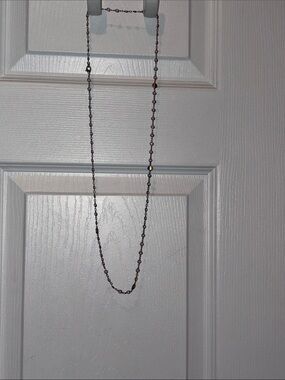 Anthropologie Long Delicate Beaded Chain Necklace in Bronze/Amethyst
